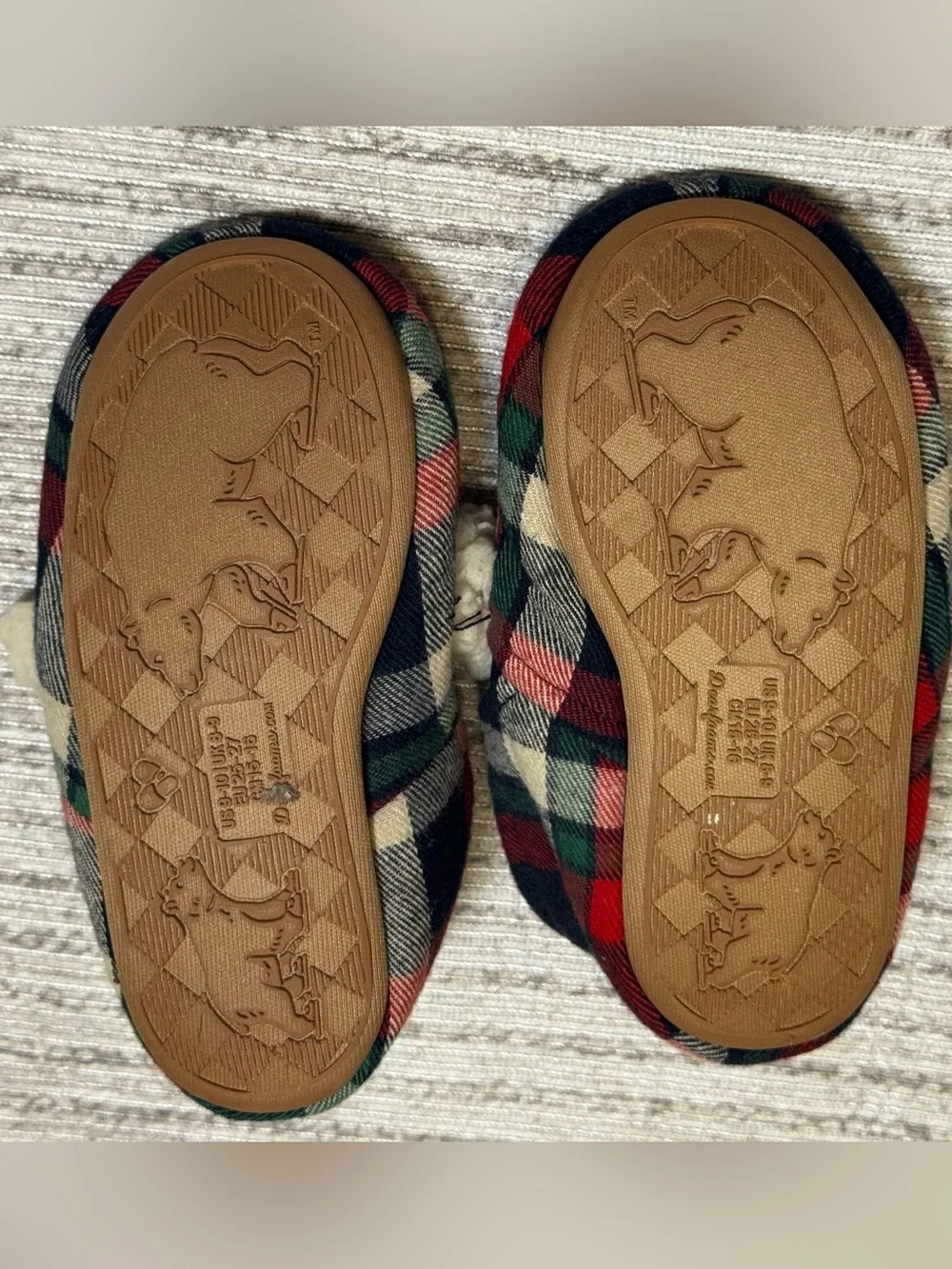 Dearfoams‎ Kids Slippers 🧸 LIL BEAR Plaid Cozy Sherpa Size 9/10